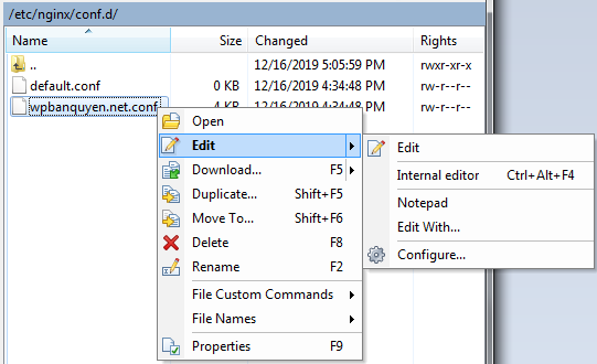 Edit file cấu hình nginx
