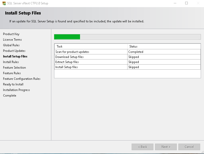 Install Set up files in SQL Server vNext CTP2.0 